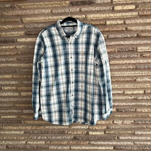 Carhartt Men's Relaxed Fit Blue Brown Plaid Casual Long Shirt Shirt Size 2X